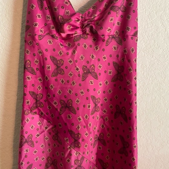Urban Outfitters Samira Fuchsia Butterfly Midi Satin Slip Coquette Fairy Dress M - Picture 7 of 15